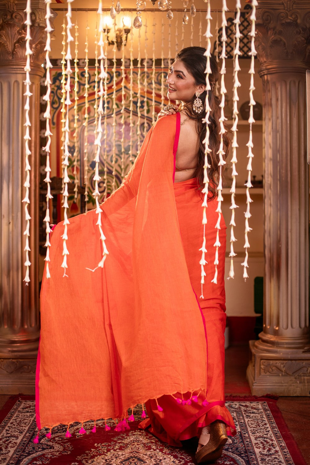 Very Much Indian Mastaani - Pure Mul Cotton Handloom Saree - Saphire Orange | Grocsy