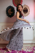 Very Much Indian Mastaani - Pure Mul Jamdhani Cotton Handloom Saree with Beautiful Heart Weaves - Grey | Grocsy