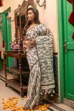 Very Much Indian Mastaani - Pure Mul Cotton Handloom Saree with Beautiful Leafy Weaves - White | Grocsy