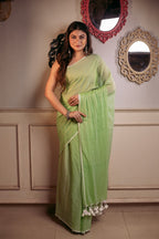Very Much Indian Mastaani - Pure Mul Cotton Handloom Saree - Sage Green | Grocsy