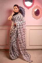 Very Much Indian Mastaani - Pure Mul Cotton Handloom Saree with Beautiful Floral Weaves - White | Grocsy