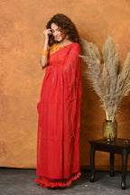 Very Much Indian Pure Mul Cotton Handloom Saree - Red | Grocsy