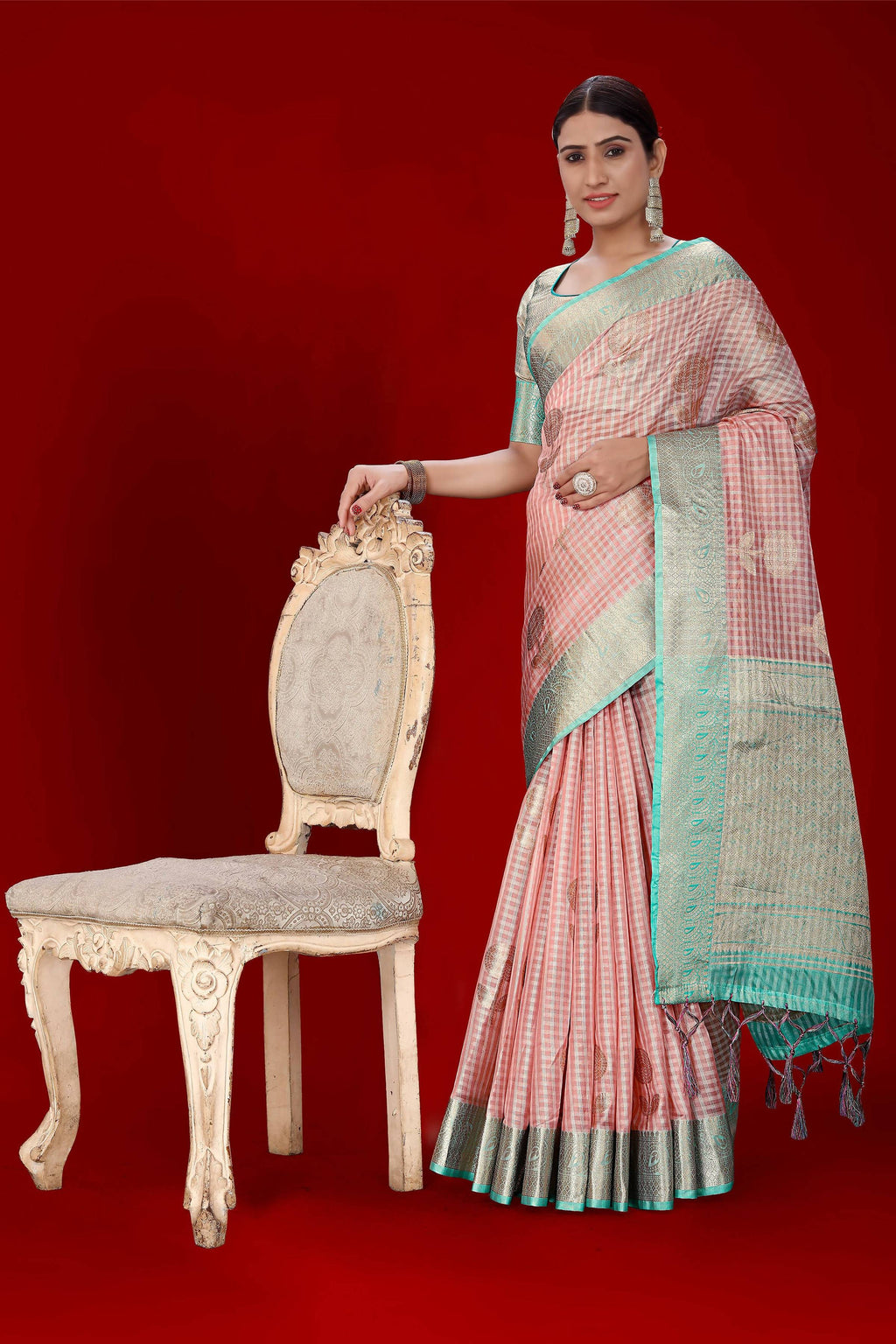 Pink Soft Organza Woven Design Saree With Unstitched Blouse Piece - Zaara | Grocsy