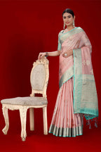 Pink Soft Organza Woven Design Saree With Unstitched Blouse Piece - Zaara | Grocsy