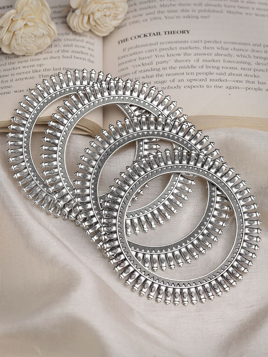 NVR Women's Set of 4 Silver-Plated German Silver Oxidised Bangles