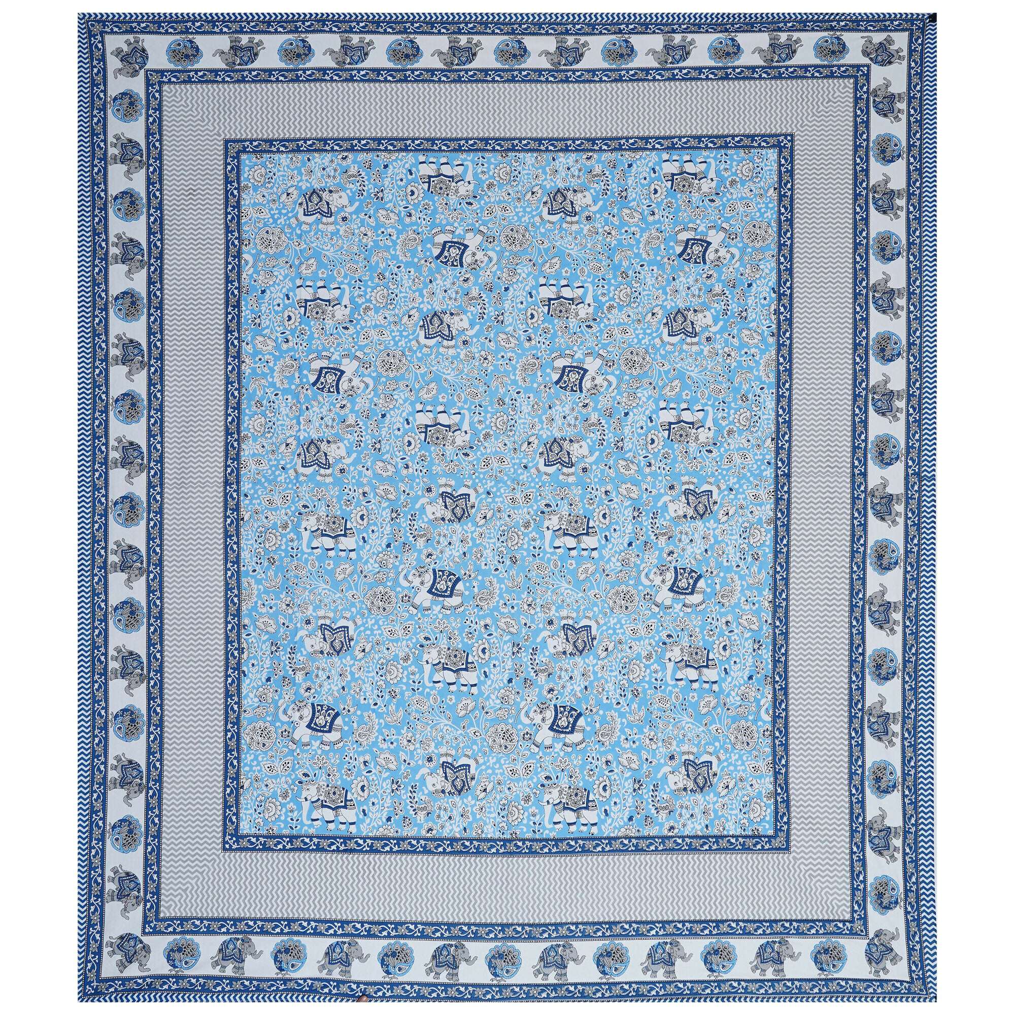 Rudra Bazaar Blue 210 TC Cotton Double King Bedsheet With 2 Pillow Covers | Grocsy