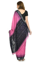 Vamika Sambalpuri Ikat Cotton Jharana Pink & Black Saree | Grocsy
