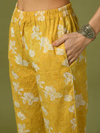 Myshka Women's Yellow Printed Cotton Straight Party Kurta Set With Dupatta | Grocsy