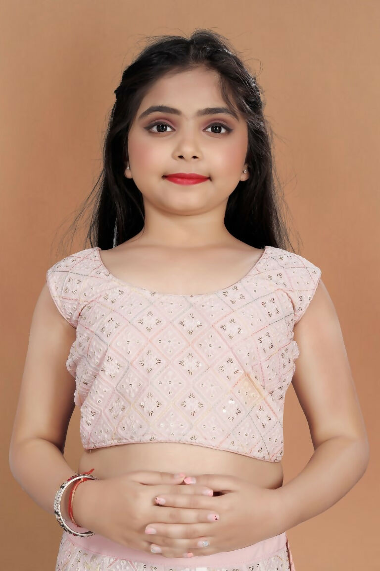 Wedding Designer Light Pink Heavy Fox Georgette Kidswear Lehenga - Aaradhna | Grocsy