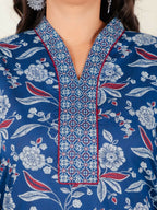 Aramya Blue Soft Cotton Floral Print Straight Kurta Set for Women | Grocsy