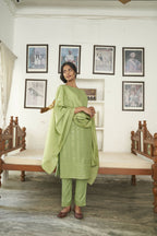 Green Rayon Sequence Embroidery work Straight kurta with Pant & Dupatta - Akashara | Grocsy