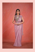 Pink Satin Silk Thread & Sequence with handwork Saree With Stitched Blouse - Mohmanthan Elegancia | Grocsy