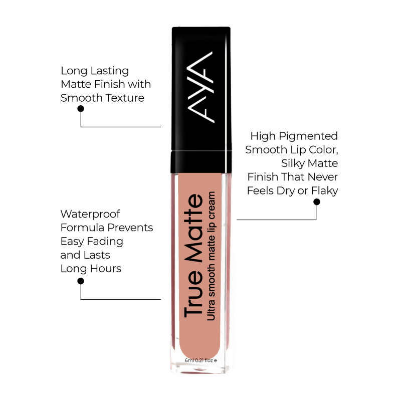AYA True Matte Liquid Lipstick, Ultra Smooth Matte Lip Cream - 03 Brown Nude | Grocsy
