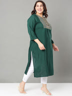 Sztori Plus Size Geometric Embroidered Thread Work Straight Kurta | Grocsy