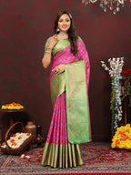 Lorenvalley Fashion Pink Cotton Woven Design Zari Meenakari Weaving Saree | Grocsy