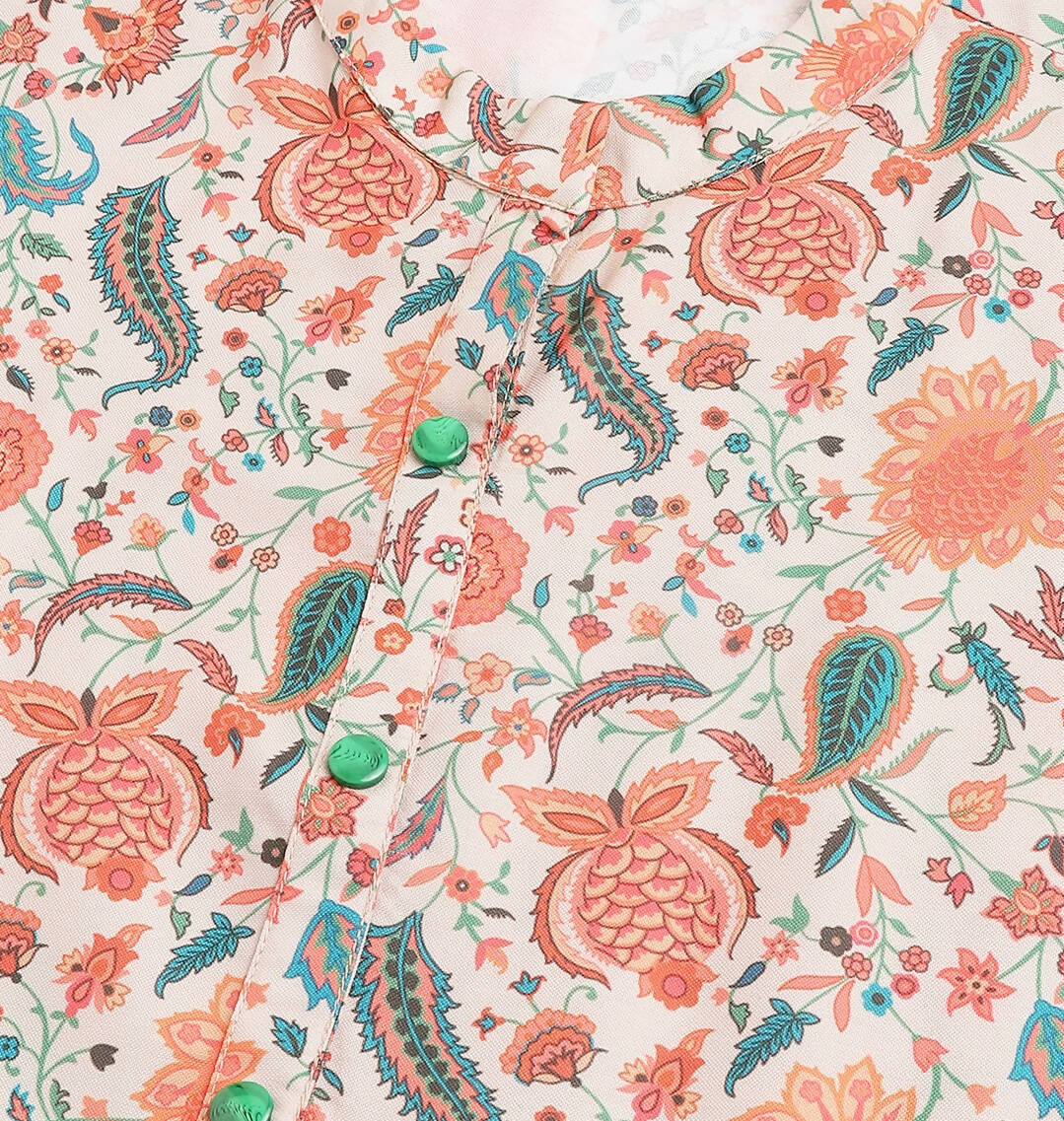 Orange Poly Rayon Digital Printed A-line Top - Tarini | Grocsy
