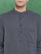 Even Apparels Men's Pure Cotton Grey Striped Kurta | Grocsy