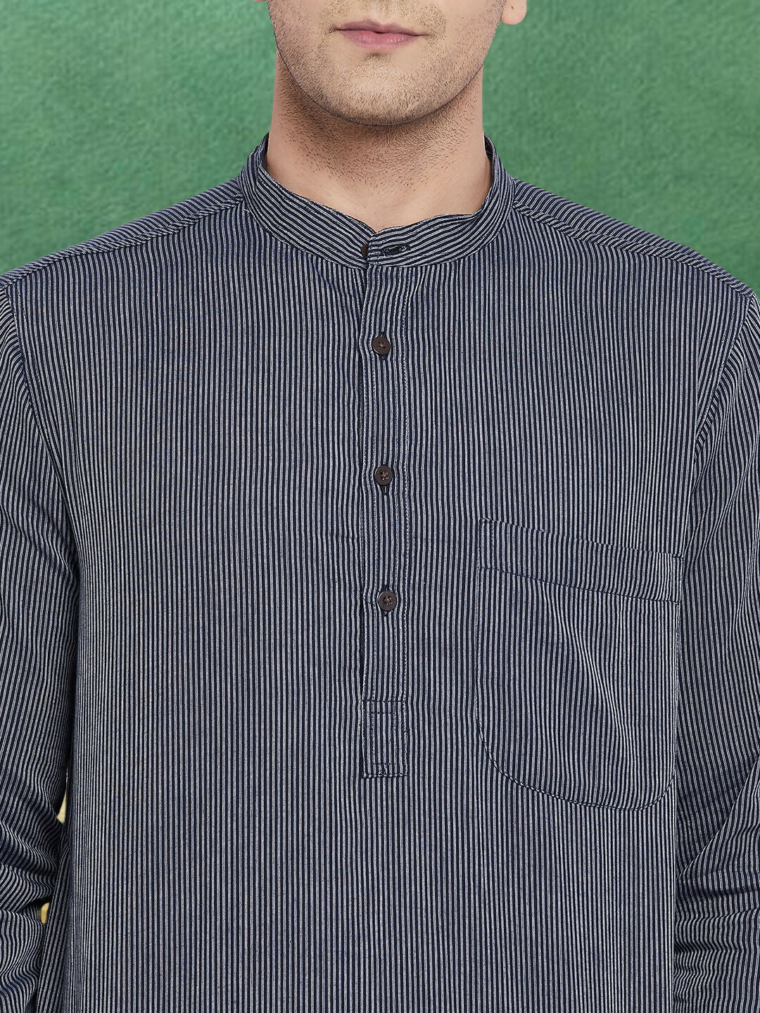 Even Apparels Men's Pure Cotton Grey Striped Kurta | Grocsy