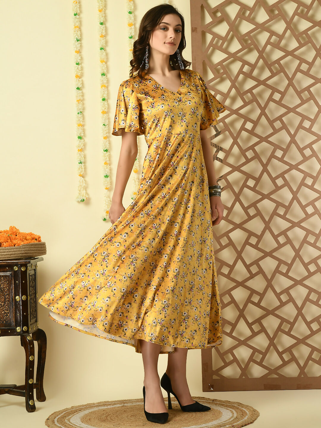 Myshka Women's Multi Printed Velvet Party Dress | Grocsy