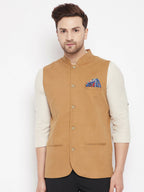 Even Apparels Brown Polyester Men's Nehru Jacket-Contrast Lining-Inbuilt Pocket Square | Grocsy