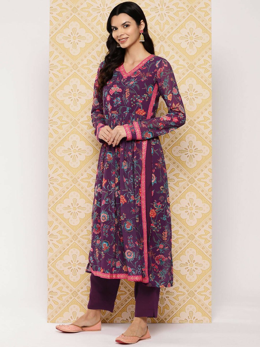 Ahalyaa Women's Traditional wear Kurta Set - Purple | Grocsy
