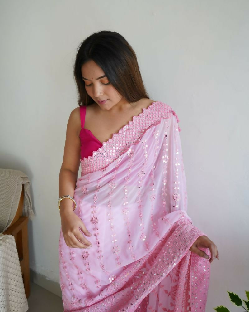 Vamsee Vani Pink Georgette Saree | Grocsy