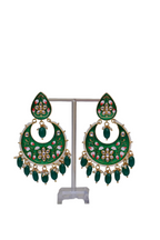 Green Gold-Polished Brass & Pearl Dangle Women Earrings| Hand Painted Meenakari Chandbali Traditional Ethnic Wear Earrings By House of Ree - Swadesiicart