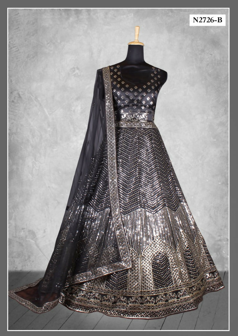 Black Net Jari With Sequence Work Lehenga Choli - Nimaya Ishani | Grocsy