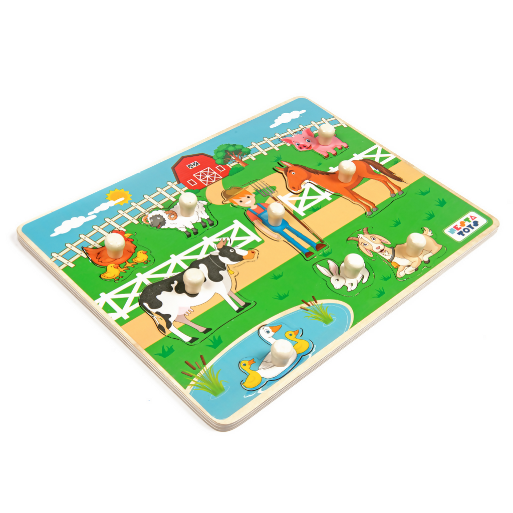 Nesta Toys Wooden Farm Animal Knob Puzzle (8 Pcs) | Grocsy