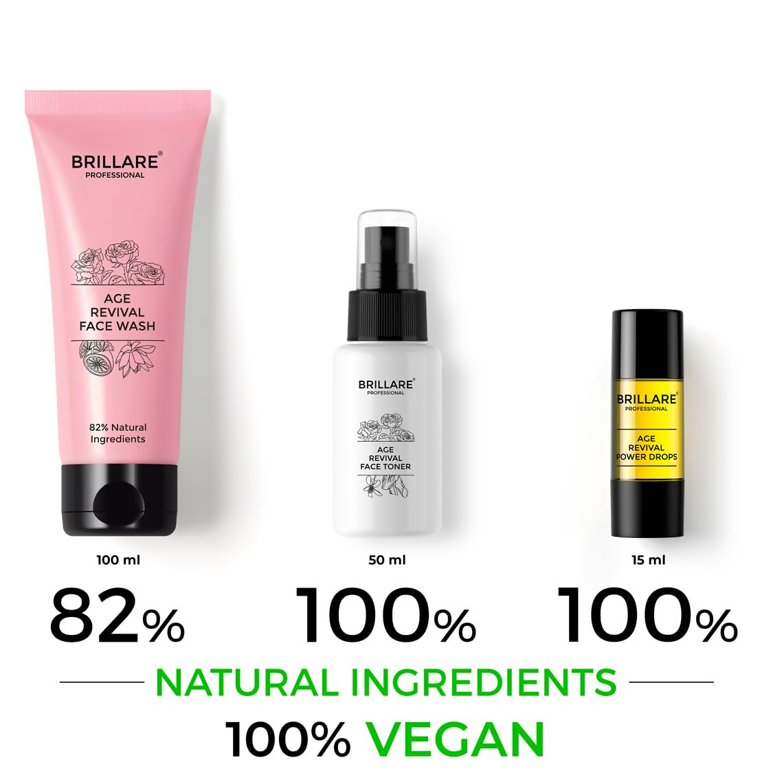Brillare Age Revival Natural Face Wash Toner and Face Serum Combo | Grocsy