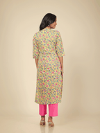 Aramya Straight Soft Cotton Floral Print Women's Kurta Set - Yellow | Grocsy