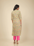 Aramya Straight Soft Cotton Floral Print Women's Kurta - Yellow | Grocsy