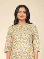 Aramya Straight Soft Cotton Floral Print Women's Kurta - Yellow | Grocsy
