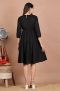 House of RP Women's Black Cotton Solid Tiered Dress | Grocsy