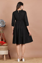 House of RP Women's Black Cotton Solid Tiered Dress | Grocsy