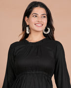 House of RP Women's Black Cotton Solid Tiered Dress | Grocsy
