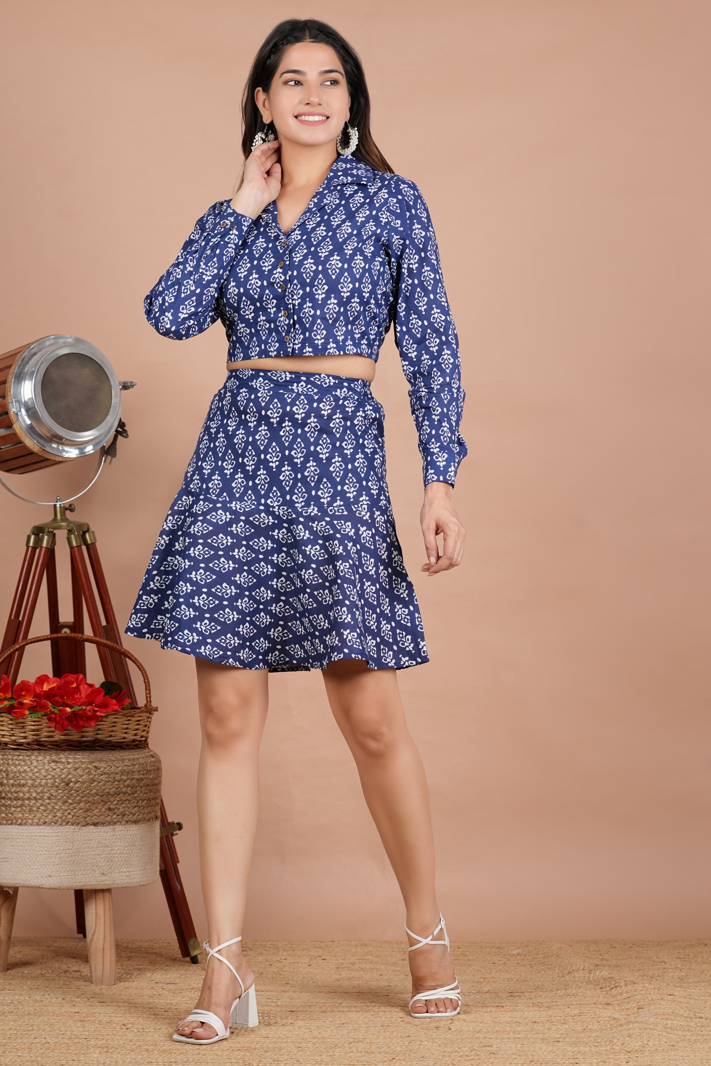 House of RP Women Indigo Cotton Print Co-Ords Sets | Grocsy