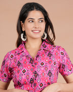 House of RP Women Fuchsia Cotton Print Co-Ords Sets | Grocsy