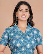 House of RP Women Indigo Cotton Graphic Print Co-Ords Sets | Grocsy