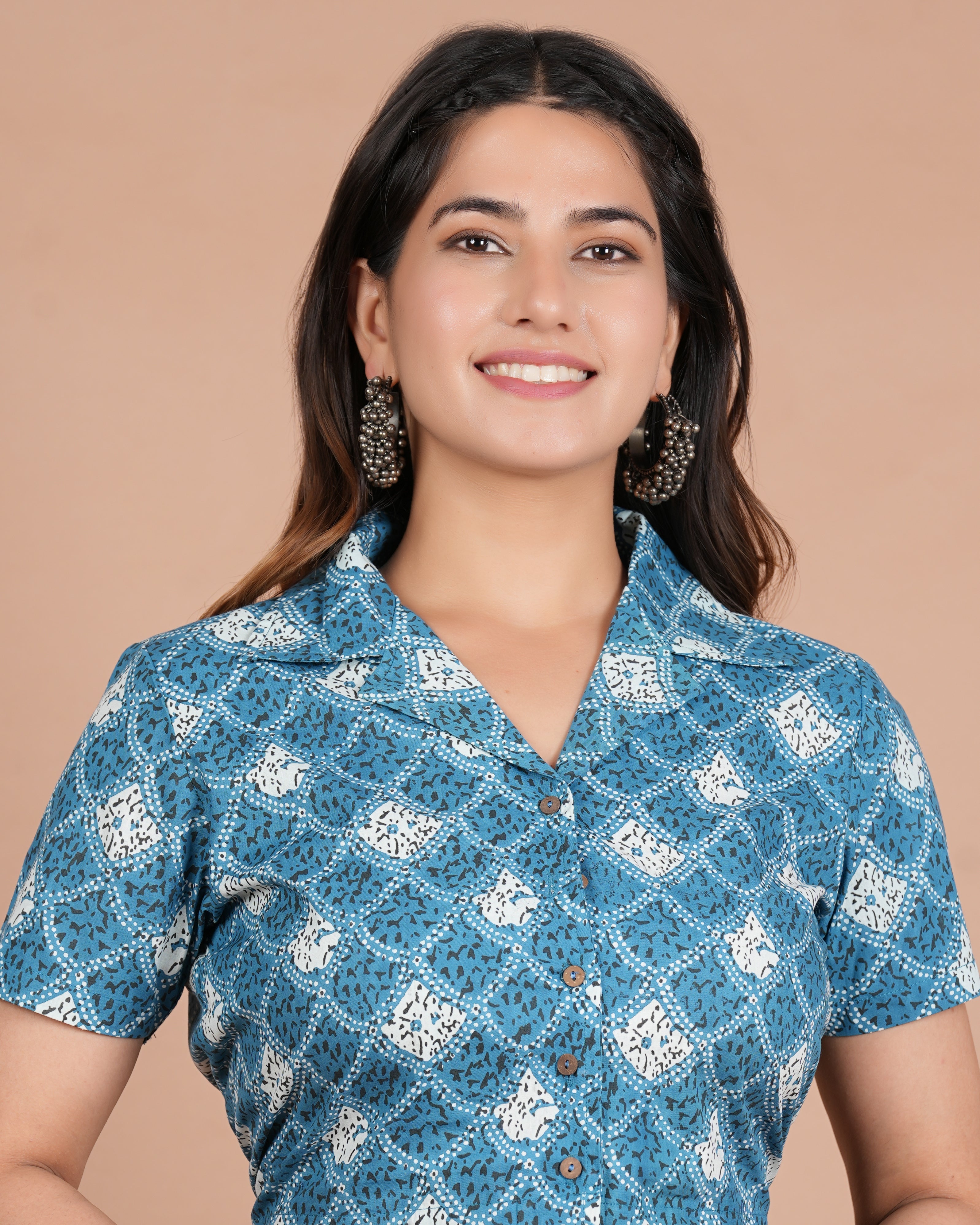 House of RP Women Indigo Cotton Graphic Print Co-Ords Sets | Grocsy
