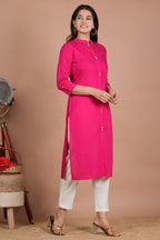 House of RP Women's Pink Rayon Solid Frontslit Kurta | Grocsy