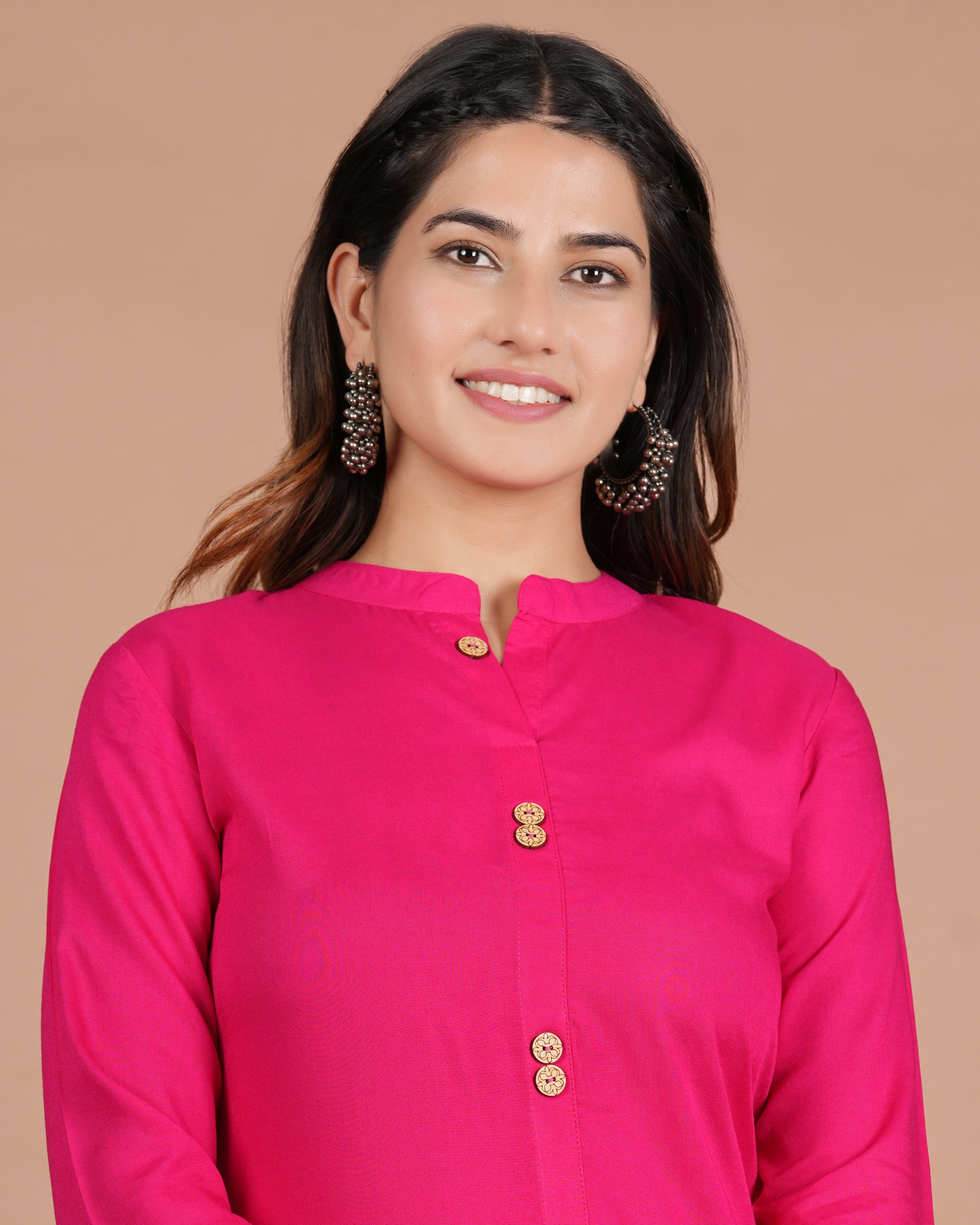 House of RP Women's Pink Rayon Solid Frontslit Kurta | Grocsy