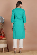 House of RP Women's Trquoise Rayon Solid Frontslit Kurta | Grocsy