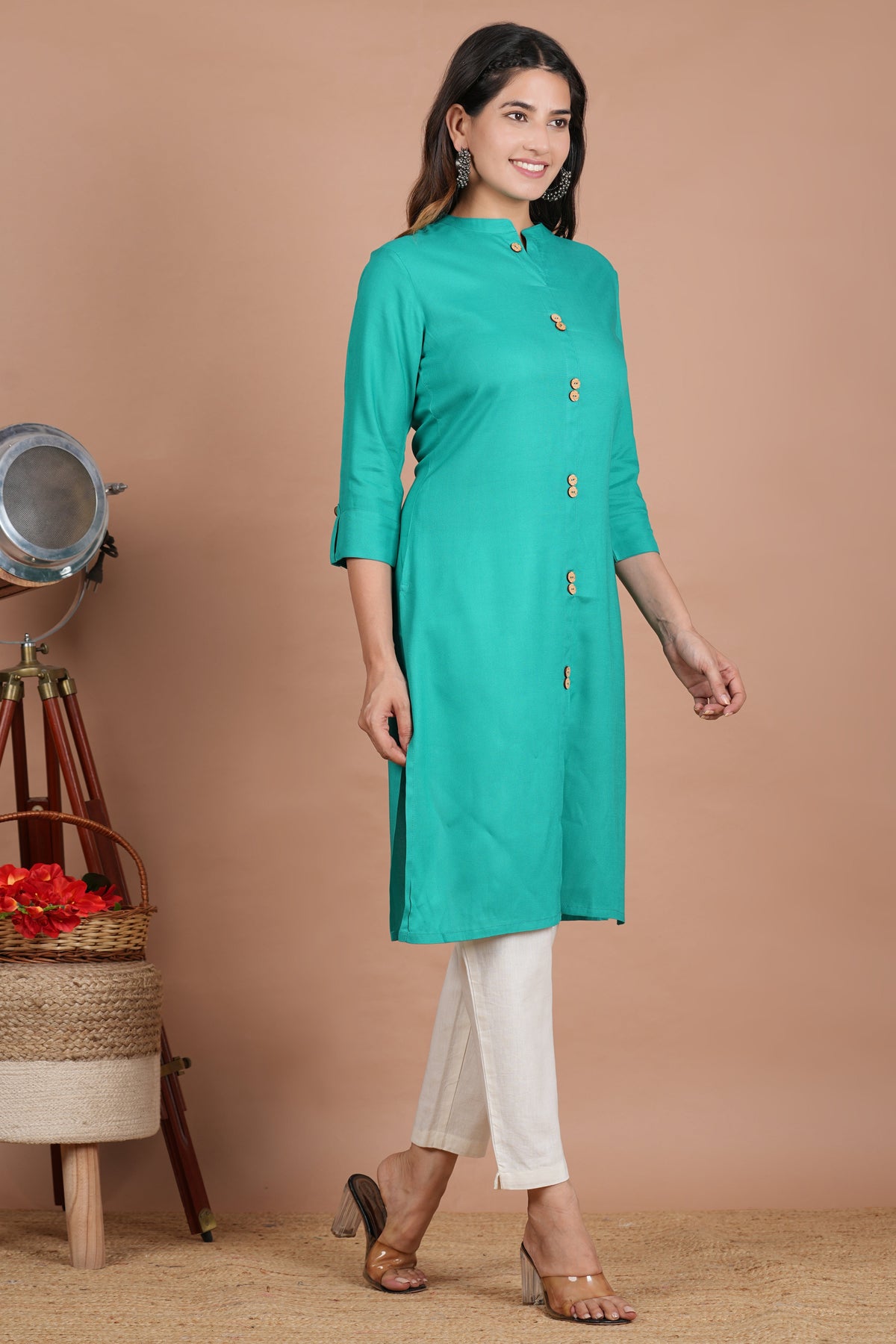 House of RP Women's Trquoise Rayon Solid Frontslit Kurta | Grocsy