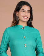 House of RP Women's Trquoise Rayon Solid Frontslit Kurta | Grocsy