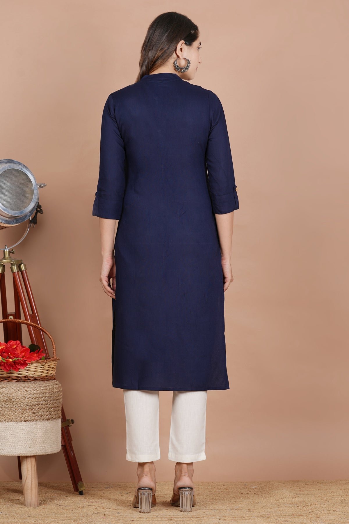House of RP Women's Blue Rayon Solid Frontslit Kurta | Grocsy