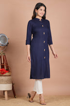 House of RP Women's Blue Rayon Solid Frontslit Kurta | Grocsy