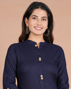 House of RP Women's Blue Rayon Solid Frontslit Kurta | Grocsy