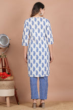 House of RP Women's White & Aqua Blue Cotton Kurta, Pant & Dupatta Set | Grocsy