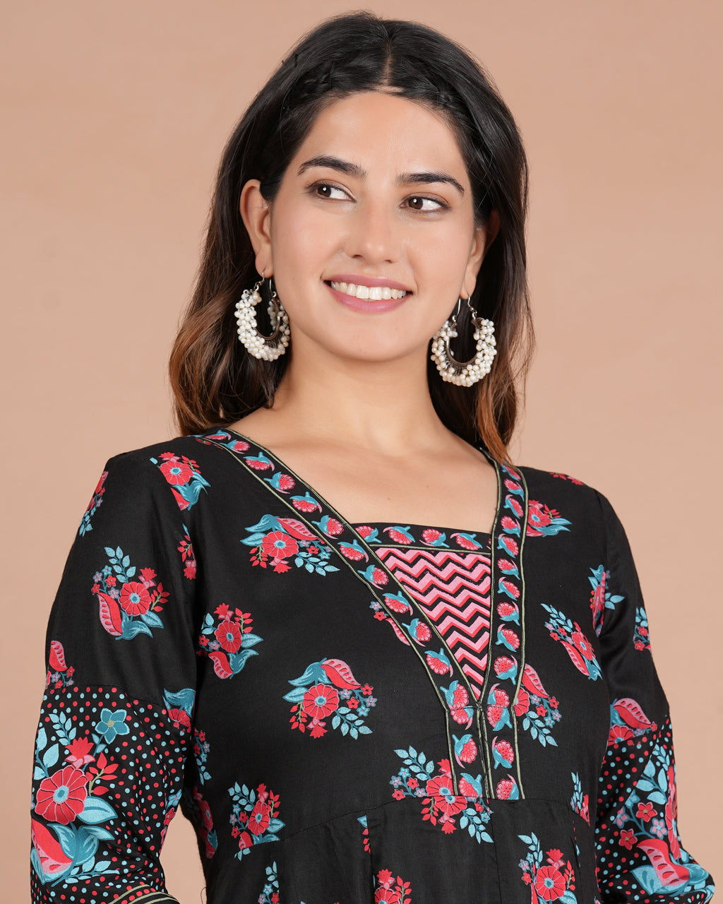 House of RP Women's Black Floral Cotton Kurta, Pant Set | Grocsy